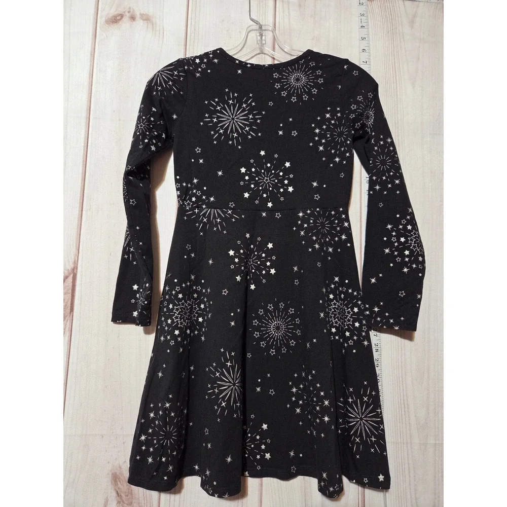 Justice‎ Girls Black Firework Star Print Long Sleeve A-Line Dress Size 12